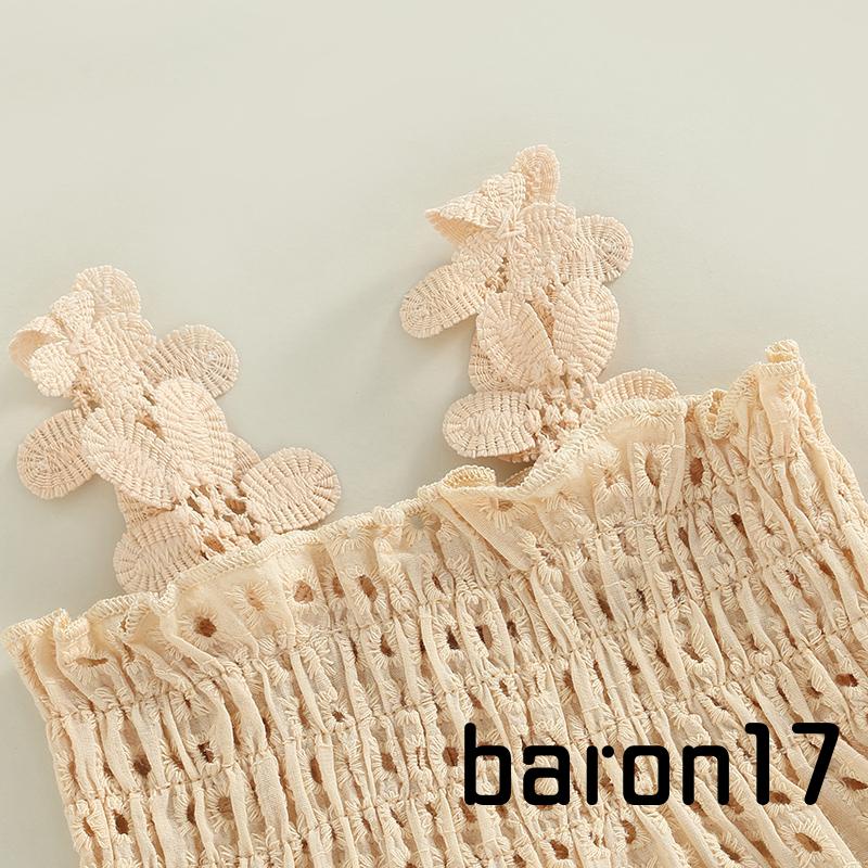 Set Đồ 2 Món Gồm Áo Không Tay Họa Tiết Hoa Rỗng Xếp Ly + Quần Ngắn Dệt Kim Cho Bé Gái Sơ Sinh