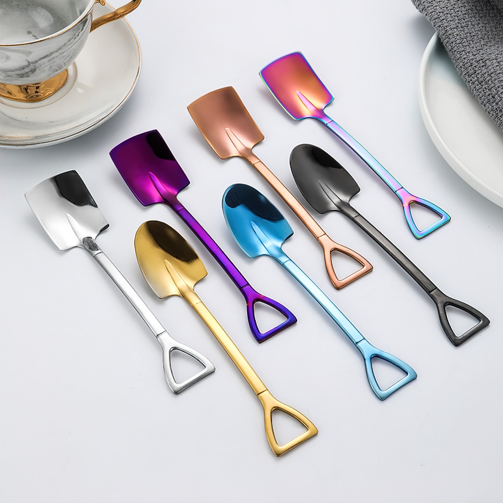 Muỗng thìa inox cán dài cao cấp hình chiếc xẻng nhiều màu