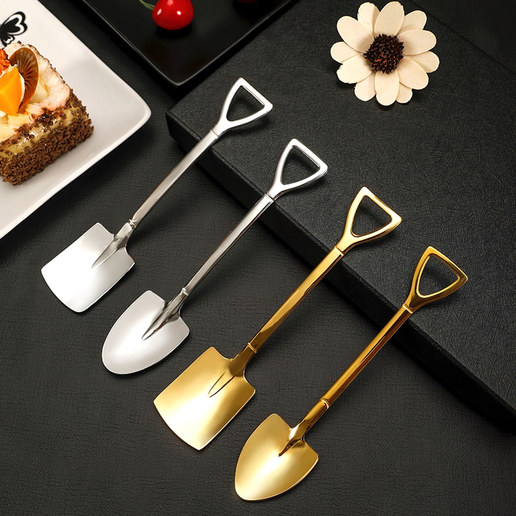 Muỗng thìa inox cán dài cao cấp hình chiếc xẻng nhiều màu