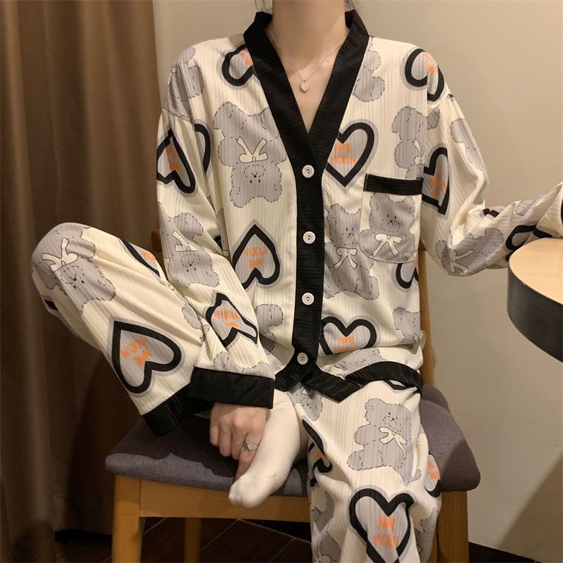 Bộ Đồ Ngủ Tay Dài Dáng Rộng Phong Cách Hàn Quốc Dễ Thương Thời Trang Xuân Thu 2023 Cho Bạn Gái [Lff0823]