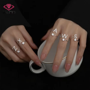 Nhẫn Hở Khắc 26 Chữ Cái Đính Đá Lấp Lánh Mới