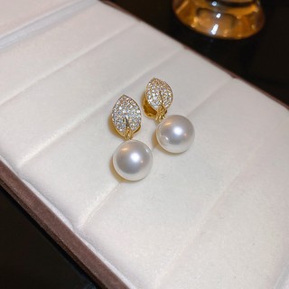 Bạc 925 Kim Zircon Lá Ngọc Trai Bông Tai Thời Trang Hàn Quốc Ánh Sáng Thiết Kế Sang Trọng Bông Tai Niche Tính Khí Bông Tai Nữ Không Gây Dị Ứng