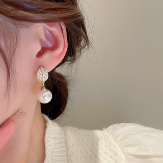 Bạc 925 Kim Zircon Lá Ngọc Trai Bông Tai Thời Trang Hàn Quốc Ánh Sáng Thiết Kế Sang Trọng Bông Tai Niche Tính Khí Bông Tai Nữ Không Gây Dị Ứng