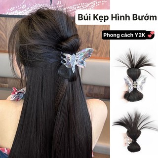 Tóc Giả Búi Kẹp Hình BƯỚM Giả Pha Lê Tỉa Lông Vũ, Tóc Giả Y2K Phong Cách Hàn Quốc HaminStore