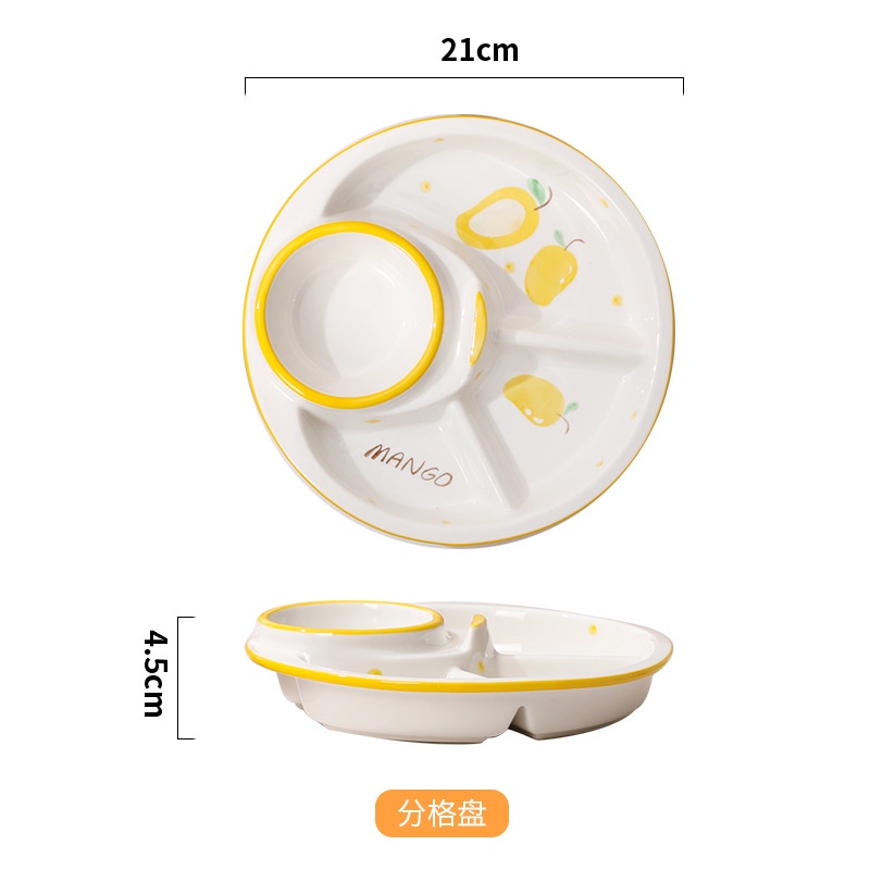 Đĩa chia ngăn gốm sứ 211 – đĩa ăn cho một người, đĩa giảm béo, dùng cho trẻ em ăn sáng/tối