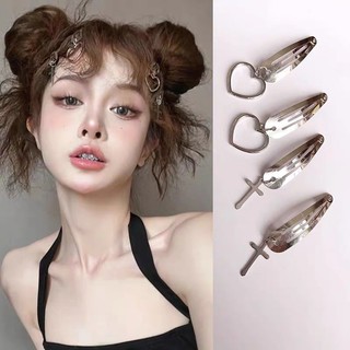 Set Kẹp Tóc Kim Loại Đính Charm Hình Thập/Trái Tim, Kẹp Tóc Phong Cách PUNK HaminStore