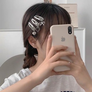 Set Kẹp Tóc Kim Loại Đính Charm Hình Thập/Trái Tim, Kẹp Tóc Phong Cách PUNK HaminStore