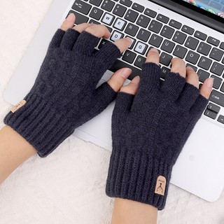 Găng Tay Len Hở Ngón Giữ Ấm Thời Trang Thu Đông Cho Nam Nữ