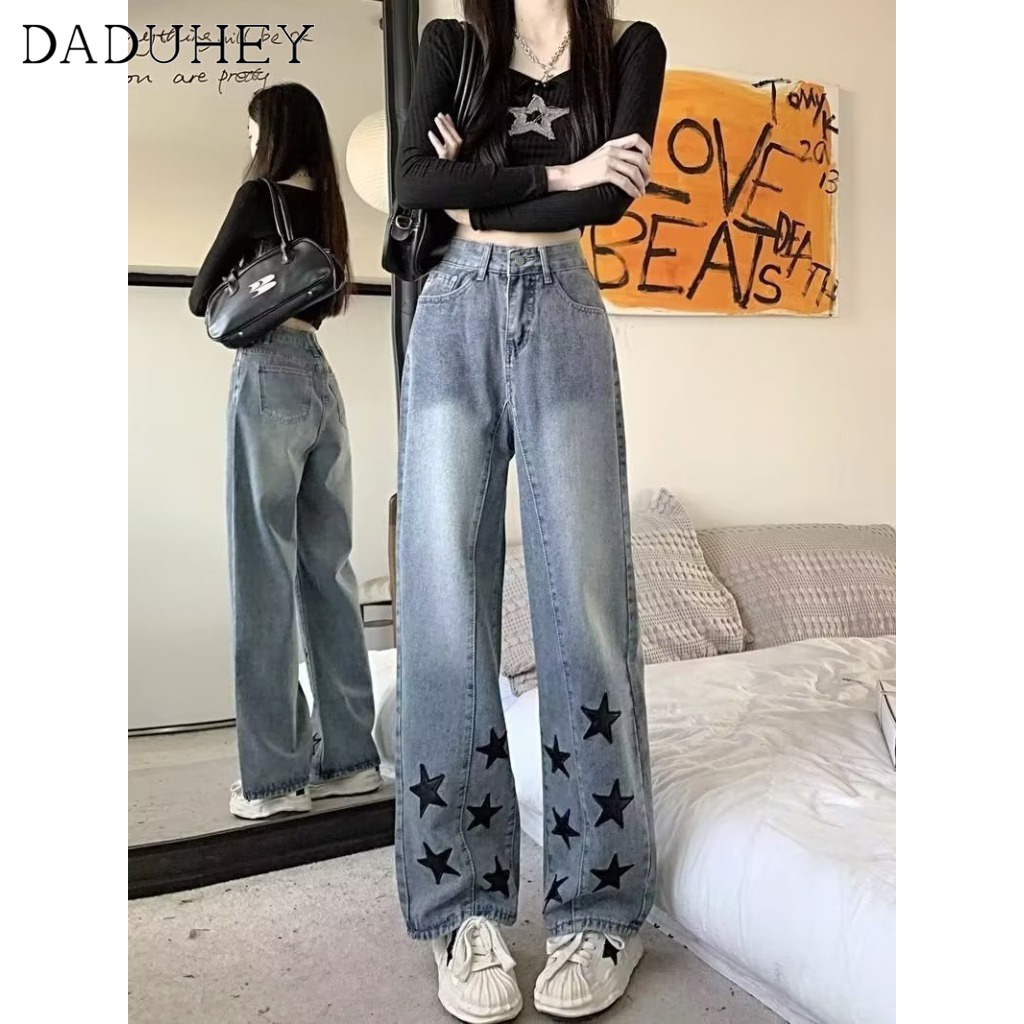 Ảnh DaDuHey New American Ins High Street Retro Star Jeans Niche High Waist Wide Leg Pants Large Size Trousers 2