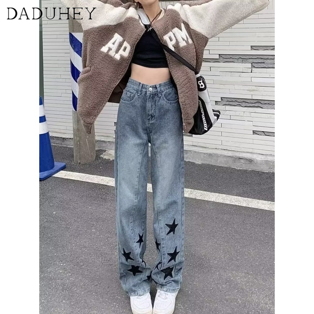 Ảnh DaDuHey New American Ins High Street Retro Thin Jeans Niche High Waist Loose Wide Leg Pants Large Size Trousers 4