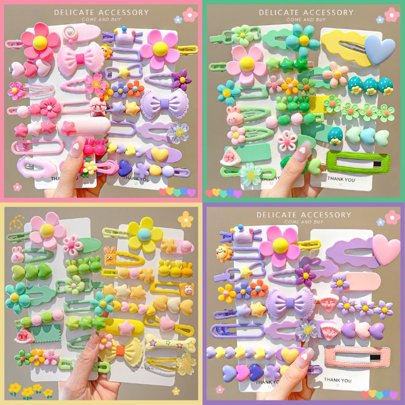 Set 20 Kẹp Tóc Nơ / Trái Tim Thời Trang Cho Bé Gái
