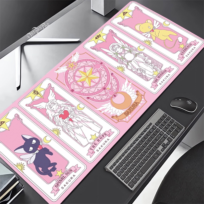 Hồng Cardcaptor Sakura Lớn Deskmat Magic Wand 90 * 40 Thảm Chơi Cao Su Hoạt Hình Chơi Game Laptop Bàn Phím Thảm Chống Trơn Trượt Mousepad Xxl