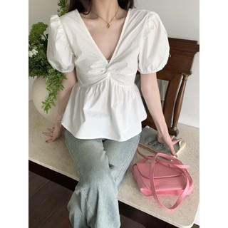 Áo Kiểu Tay Phồng Cổ Chữ v Dáng Rộng Thời Trang Hàn Quốc Cao Cấp Cho Nữ