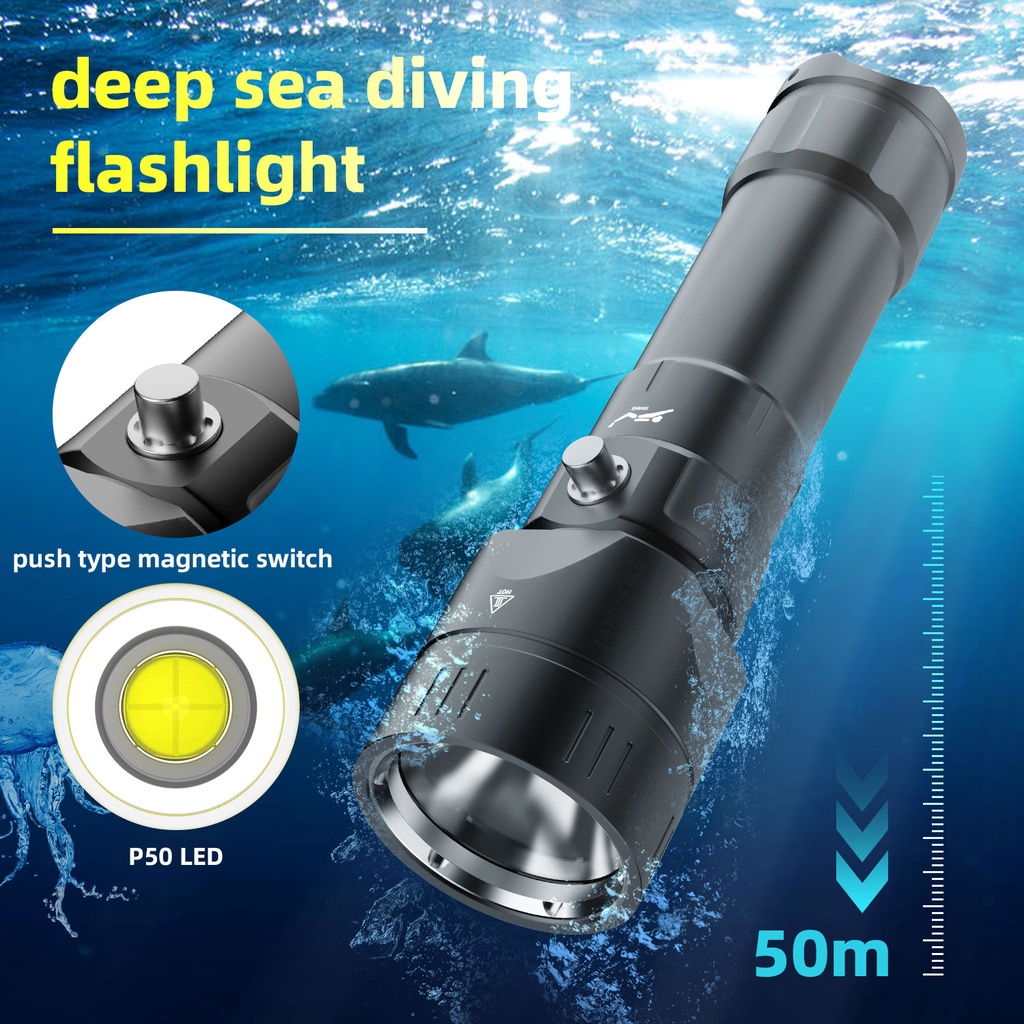 Puteer DV55 Mới P70 - Đèn Pin Lặn 3000 Lumens, Ánh Sáng Trắng, Điều Khiển Từ Tính, Độ Sáng Cao