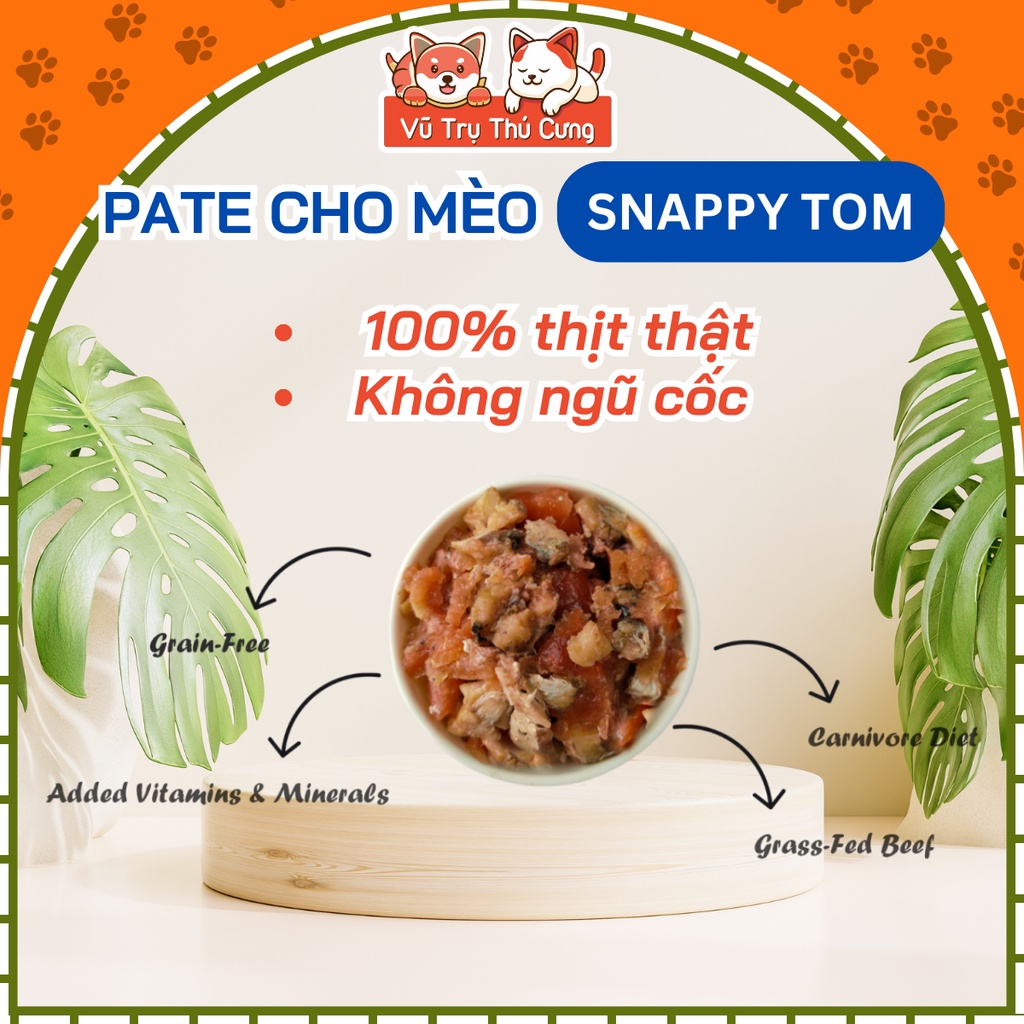 (Combo 24 Gói) Pate Cho Mèo Snappy Tom Real Fish, Real Meat Gói 85g