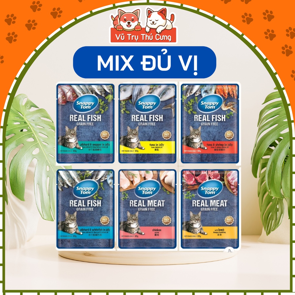 Combo 12 Gói Pate Mèo Snappy Tom Real Fish, Real Meat 85g