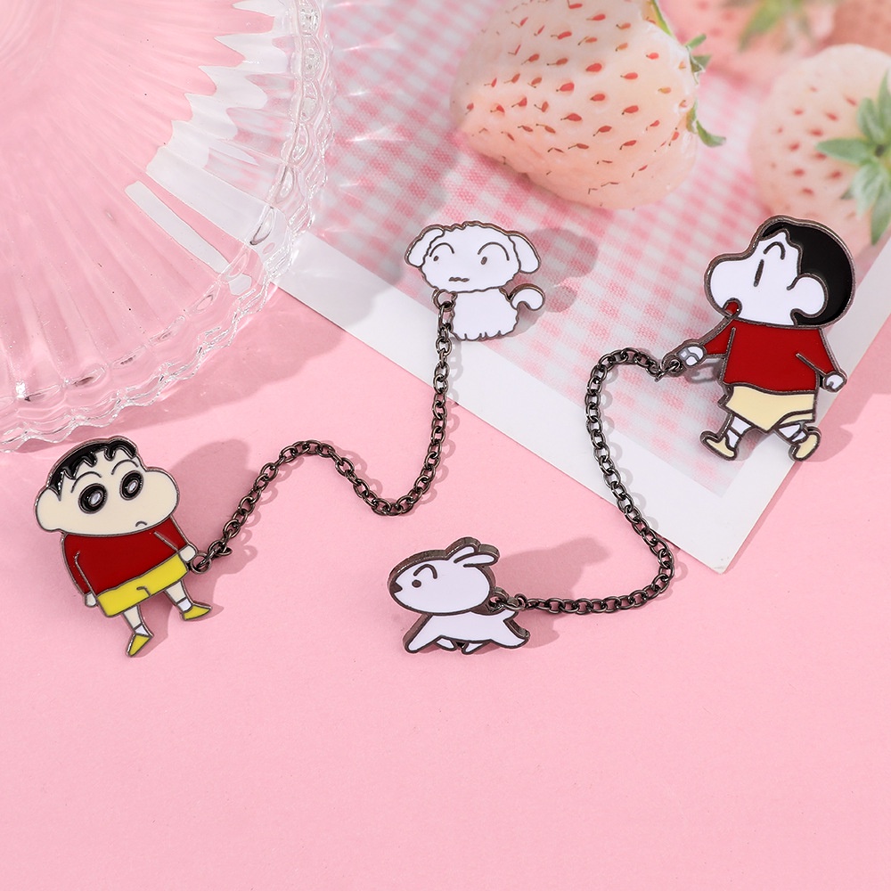 [yunyuan] Ghim Cài Túi Xách Dây Xích Kim Loại Mặt Hình Cậu Bé Bút Chì xiaobai Nhật Bản
