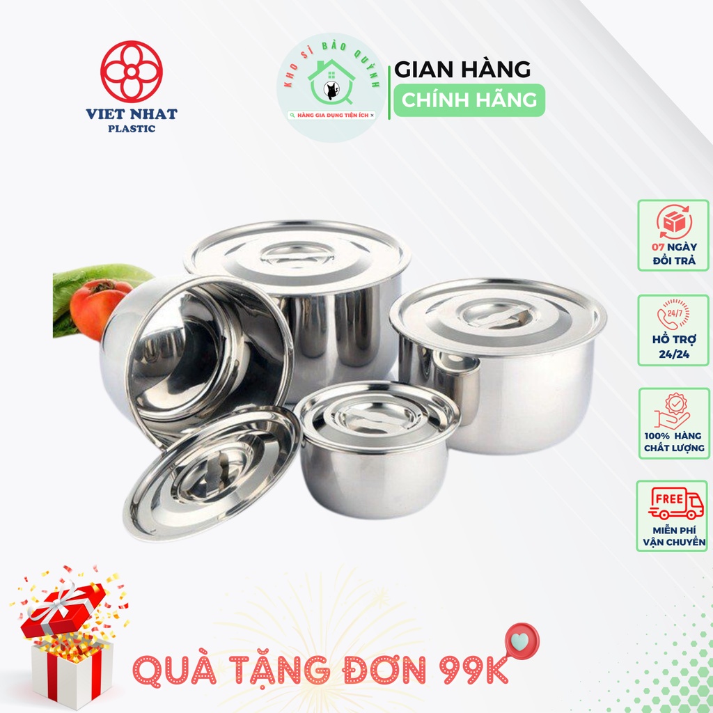 Bộ 5 thau inox hình tròn đựng thực phẩm có nắp tiện dụng | Shopee Việt Nam