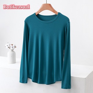 Áo thun nữ Cotton trơn dài tay Áo thun thời trang thu đông mới Áo sơ mi mỏng dáng rộng Size lớn Áo thun