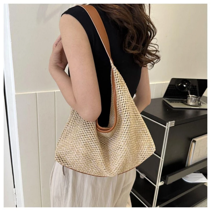 Women's Minimalist Woven Straw Shoulder Bag – 6
