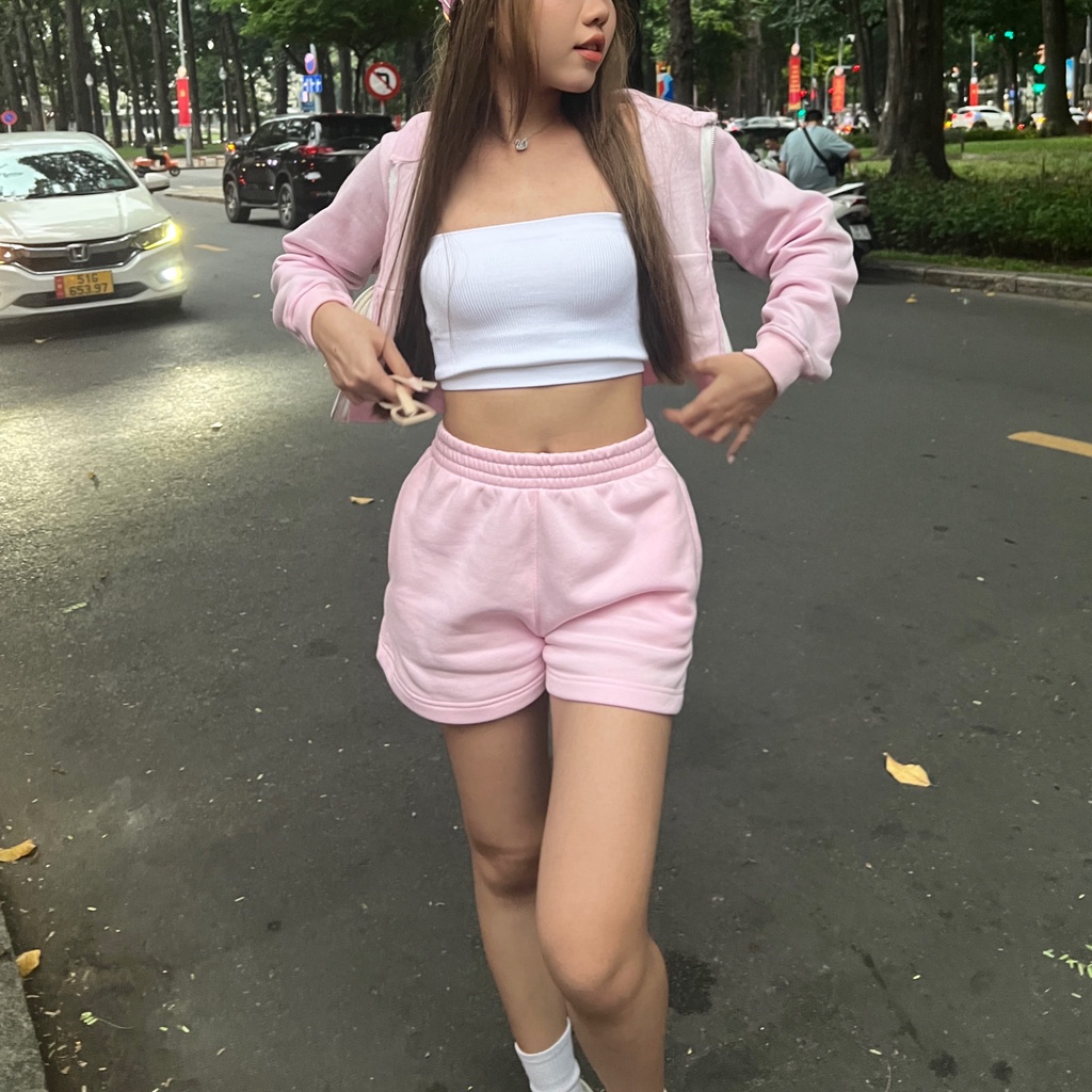 Quần Short thun nỉ cotton Augety Studio, BASIC SWEATSHORTS