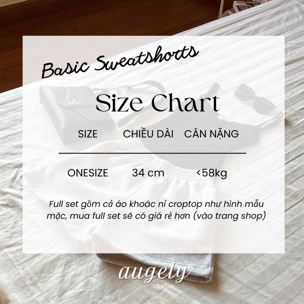 Quần Short thun nỉ cotton Augety Studio, BASIC SWEATSHORTS