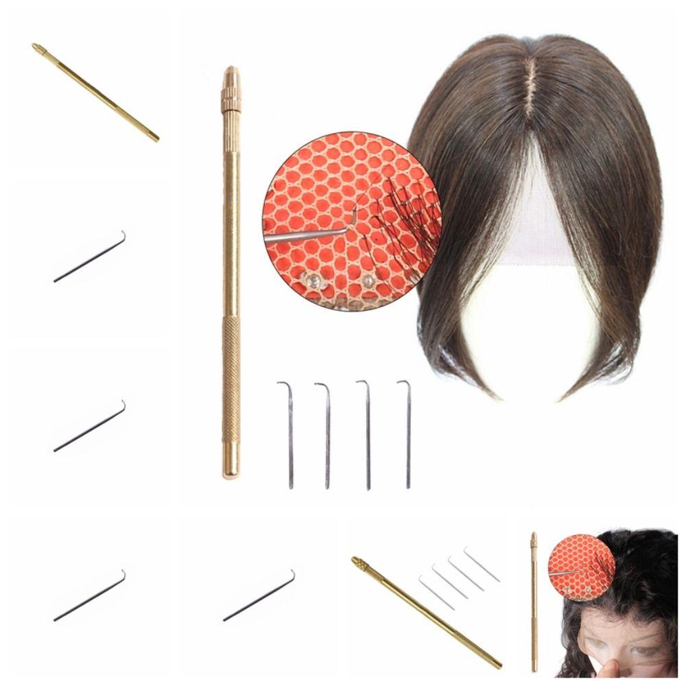 FUJIOU 5 Cái / bộ Kim Thông Gió, Kim Tóc Giả Ren Tay Cầm Bằng Đồng Vàng, Làm Và Sửa Chữa Tóc Nối Dài Bền Đẹp Chắc Chắn Bộ Làm Tóc Giả DIY