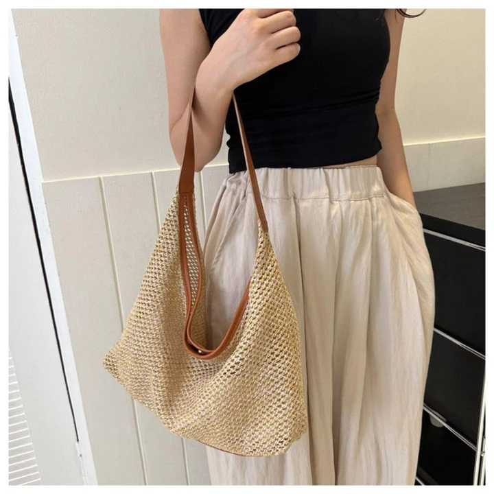 Women's Minimalist Woven Straw Shoulder Bag – 5