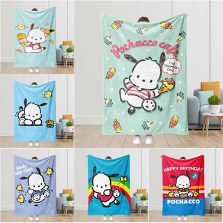 Pochacco Flannel Chăn Sanrio Pochacco Hoạt Hình Dễ Thương Trẻ Em Quà Tặng Mềm Mại Thoải Mái Ấm Giường Chăn