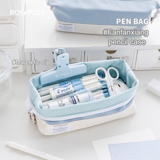 Túi Đựng Bút Bằng Vải canvas Sức Chứa Lớn Màu Trơn Dễ Thương Đa Năng