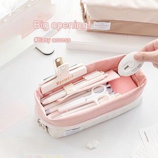 Túi Đựng Bút Bằng Vải canvas Sức Chứa Lớn Màu Trơn Dễ Thương Đa Năng