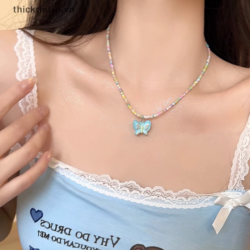 THI Boho Hạt Acrylic Nhiều Màu Sắc Mặt Dây Chuyền Dây Chuyền Dành Cho Nữ Y2K Bé Gái Xương Đòn Dây Chuyền Choker Đảng Trang Sức VN