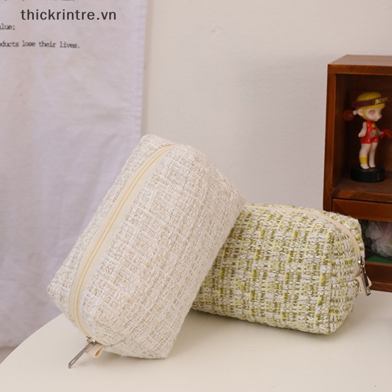 Th Túi Đựng Mỹ Phẩm / Đồ Trang Điểm / Mỹ Phẩm Du Lịch Bằng Vải canvas Kẻ Sọc Màu Đen Dễ Thương vn