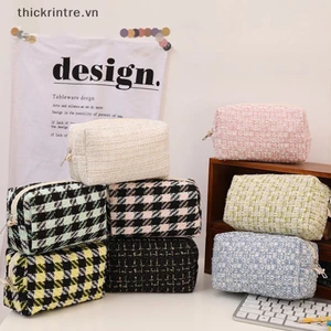 Th Túi Đựng Mỹ Phẩm / Đồ Trang Điểm / Mỹ Phẩm Du Lịch Bằng Vải canvas Kẻ Sọc Màu Đen Dễ Thương vn