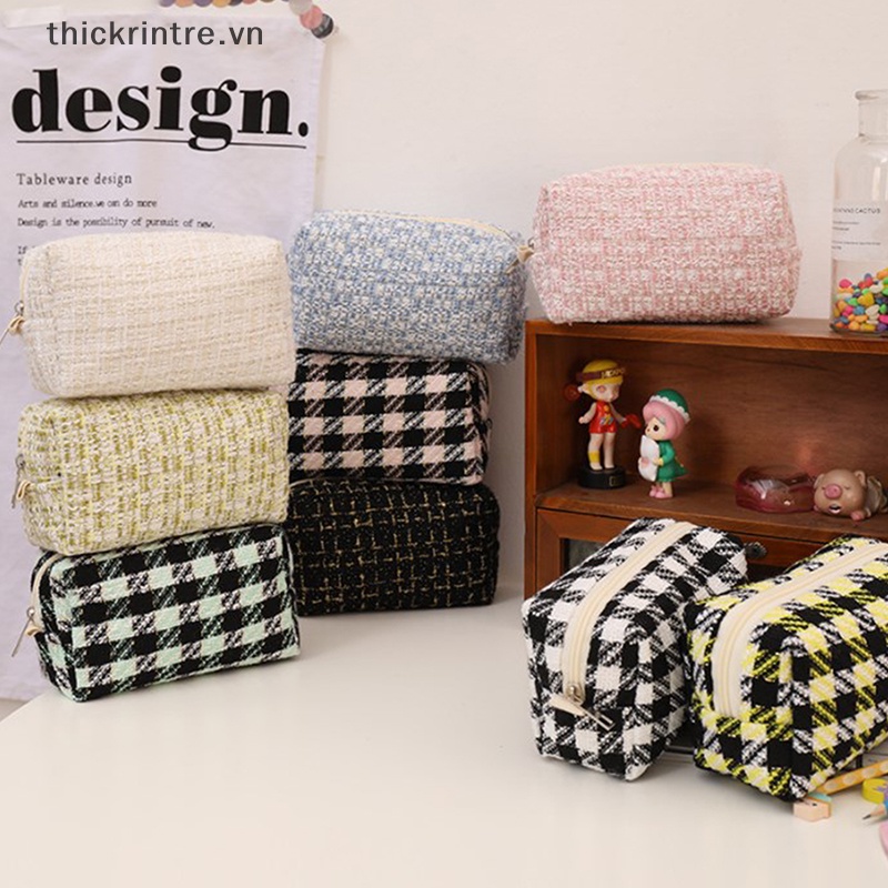 Th Túi Đựng Mỹ Phẩm / Đồ Trang Điểm / Mỹ Phẩm Du Lịch Bằng Vải canvas Kẻ Sọc Màu Đen Dễ Thương vn