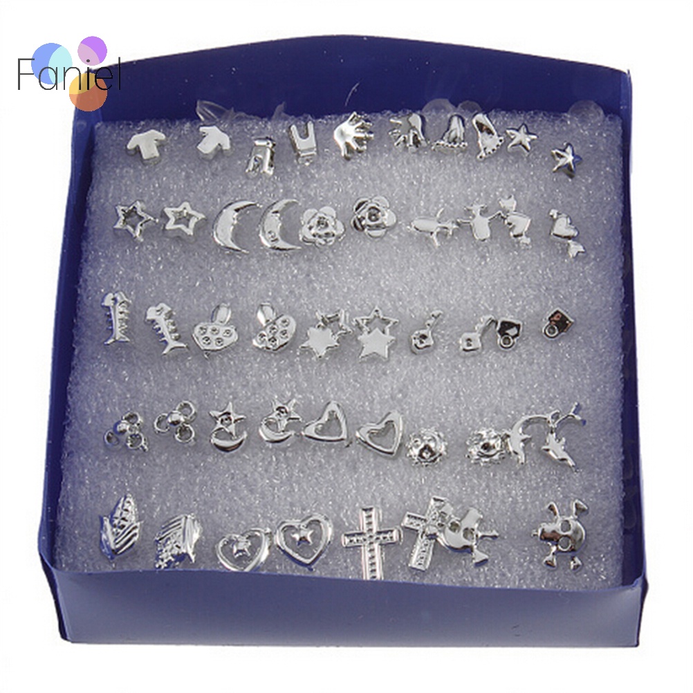 {faniel} Set 24 Đôi Bông Tai Nhựa Mạ Bạc Thời Trang Bán Sỉ M I