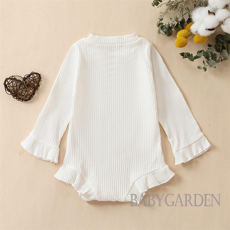 Bộ Áo Liền Quần Tay Dài Cổ Tròn Màu Trơn Kèm Băng Đô Cài Tóc Xinh Xắn Cho Bé Gái 0-12 Tháng Tuổi