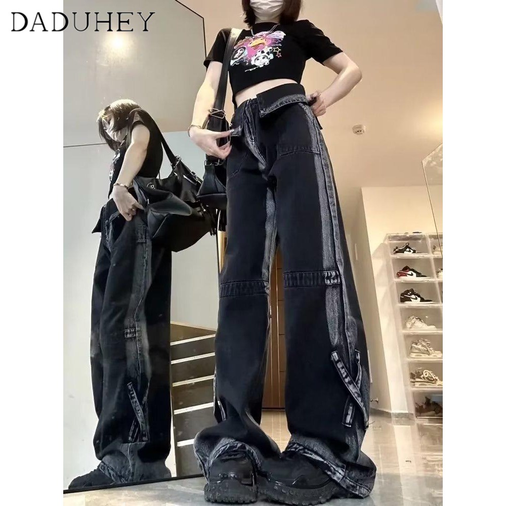 Ảnh Quần jean dài DADUHEY size lớn ống rộng cạp cao thời trang retro thường ngày đường phố cao cấp kiểu Mỹ 2