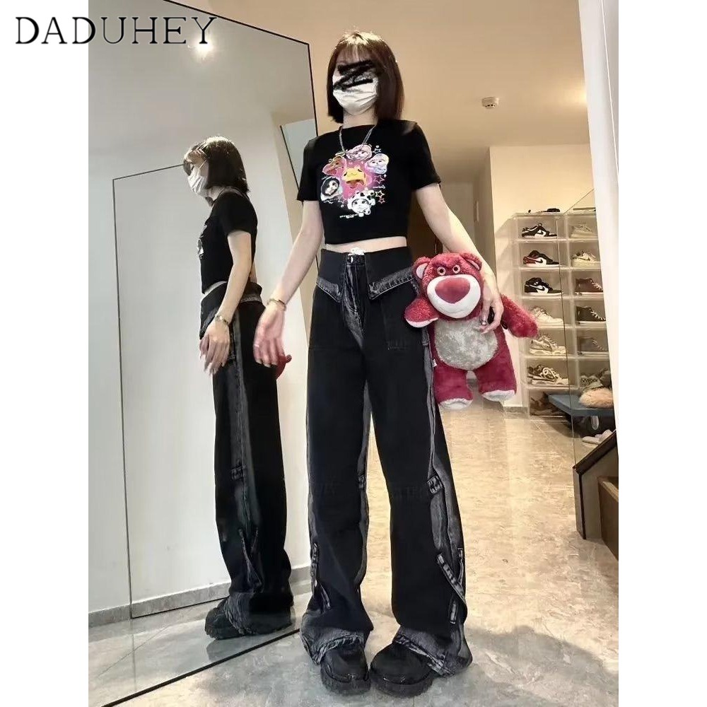 Ảnh Quần jean dài DADUHEY size lớn ống rộng cạp cao thời trang retro thường ngày đường phố cao cấp kiểu Mỹ 3