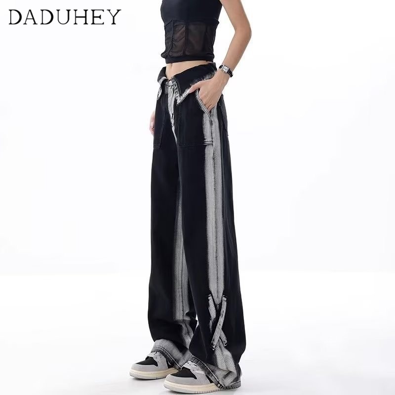 Ảnh DaDuHey New American Ins High Street Retro Casual Jeans Niche High Waist Loose Wide Leg Pants Large Size Trousers 2
