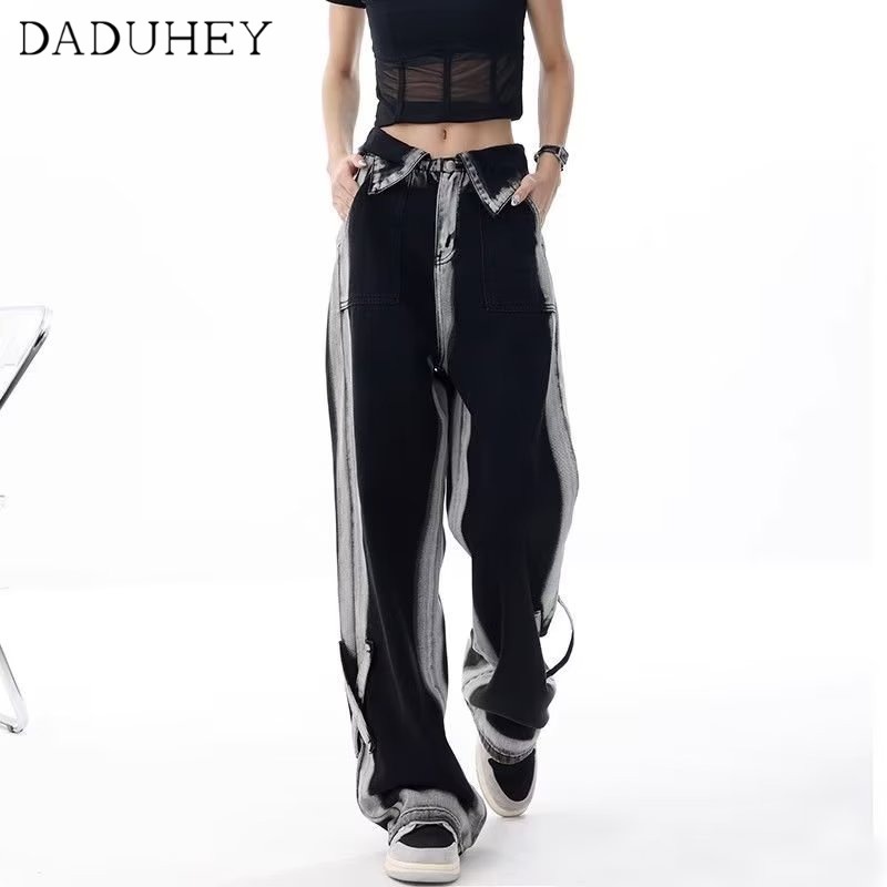 Ảnh DaDuHey New American Ins High Street Retro Casual Jeans Niche High Waist Loose Wide Leg Pants Large Size Trousers 4