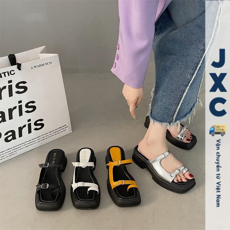JINxCHOY SHOES Mùa hè mới nhất dày đế một chân đi xăng đan thoải mái thời trang trăm đáp thư giãn văn phòng đi dạo phố giày nữ