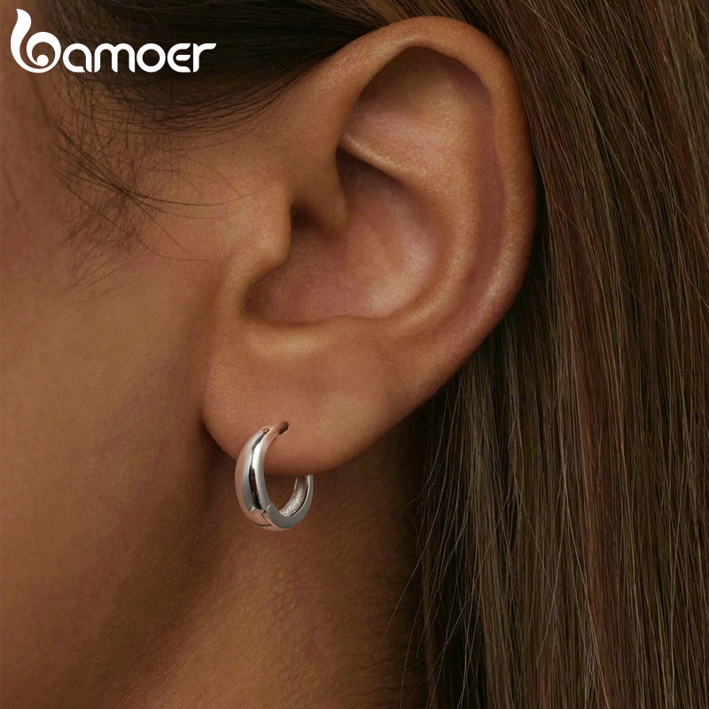 Bông Tai Bạc Bamoer 925 Thiết Kế Đơn Giản Vây Tai Trang Sức Quà Tặng Cho Nữ