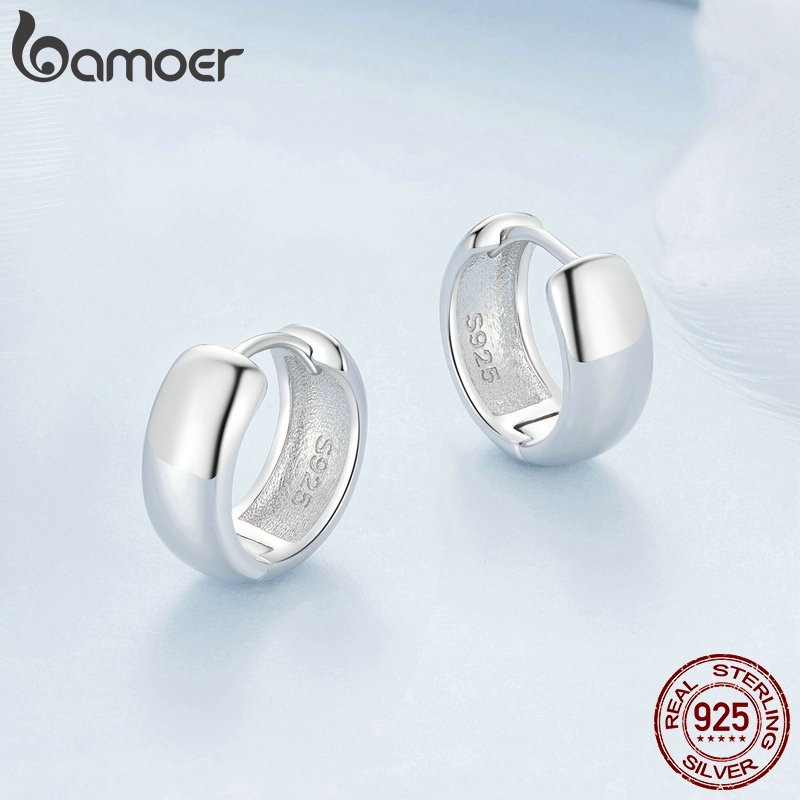 Bông Tai Bạc Bamoer 925 Thiết Kế Đơn Giản Vây Tai Trang Sức Quà Tặng Cho Nữ