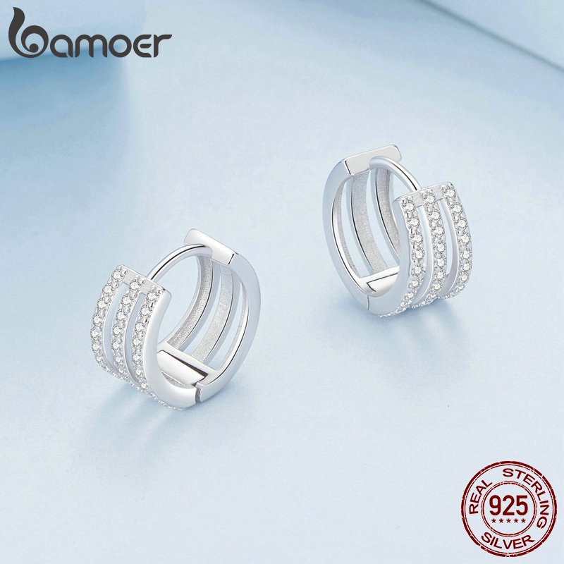 Bông Tai Bạc Bamoer 925 Thiết Kế Đơn Giản Vây Tai Trang Sức Quà Tặng Cho Nữ