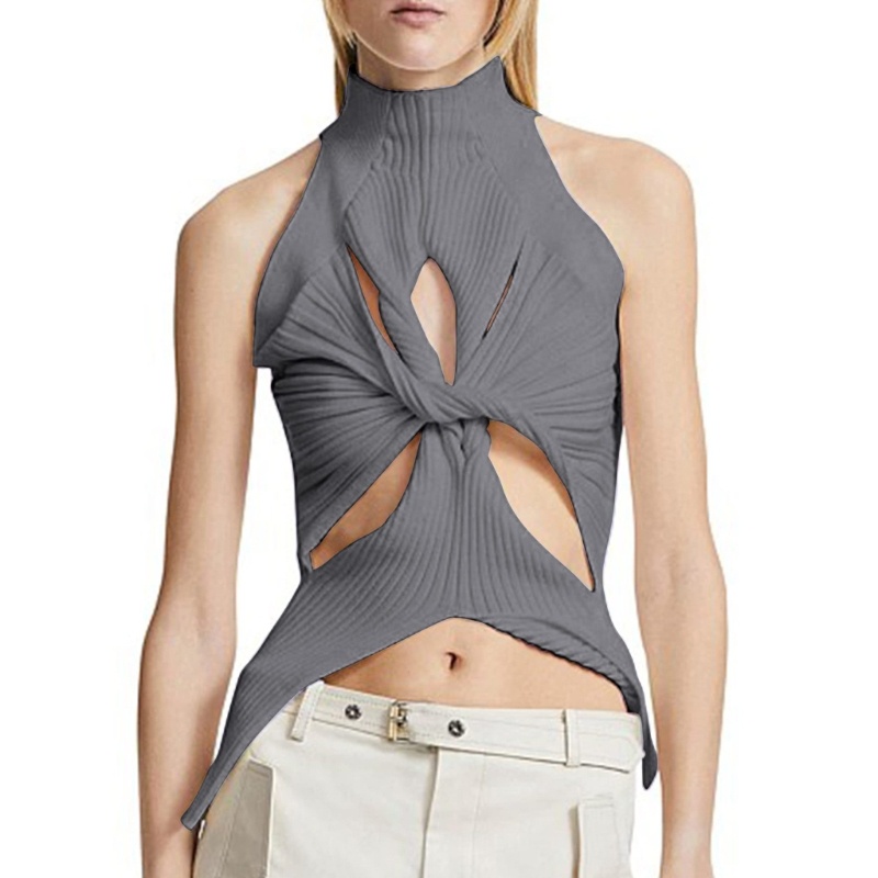 Vic Nữ Cut Out Crop Top Tất Cả Trận Đấu Xe Tăng Dệt Kim Top Thời Trang-Twist Thắt Nút Camisole Áo Mùa Hè Camis Áo Dạo Phố