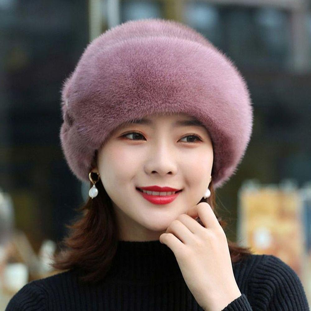 Mũ xô MERIGGIARE, Giữ ấm Mũ mùa đông dày dặn, Màu trơn Lông thỏ giả trang trí hoa Mũ trung niên nữ