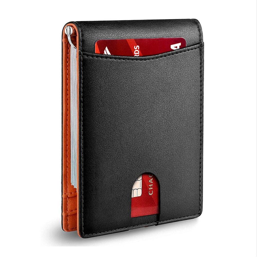 Ví mỏng nam HOBBYIN, có kẹp tiền Hộp đựng thẻ tín dụng ID chống quét, Túi mỏng RFID chặn da phía trước Ví nhỏ mỏng nam nữ
