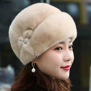 Mũ mùa đông lông thỏ giả dày, phù hợp trung niên nữ