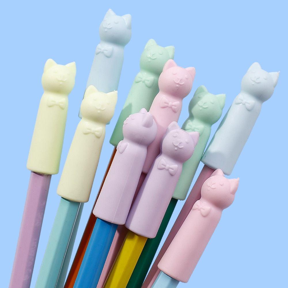 TUYỆT VỜI 10 Chiếc Tẩy, Hình Mèo Chỉnh Văn Phòng Phẩm Bút Chì Nắp Bảo Vệ Nib, Chất Lượng Cao 2 Trong 1 Bút Chì Mở Rộng Học Sinh Quà Tặng